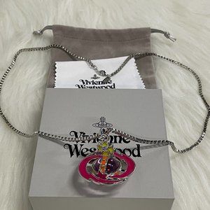 Vivienne Westwood Pink Orb Necklace Silver